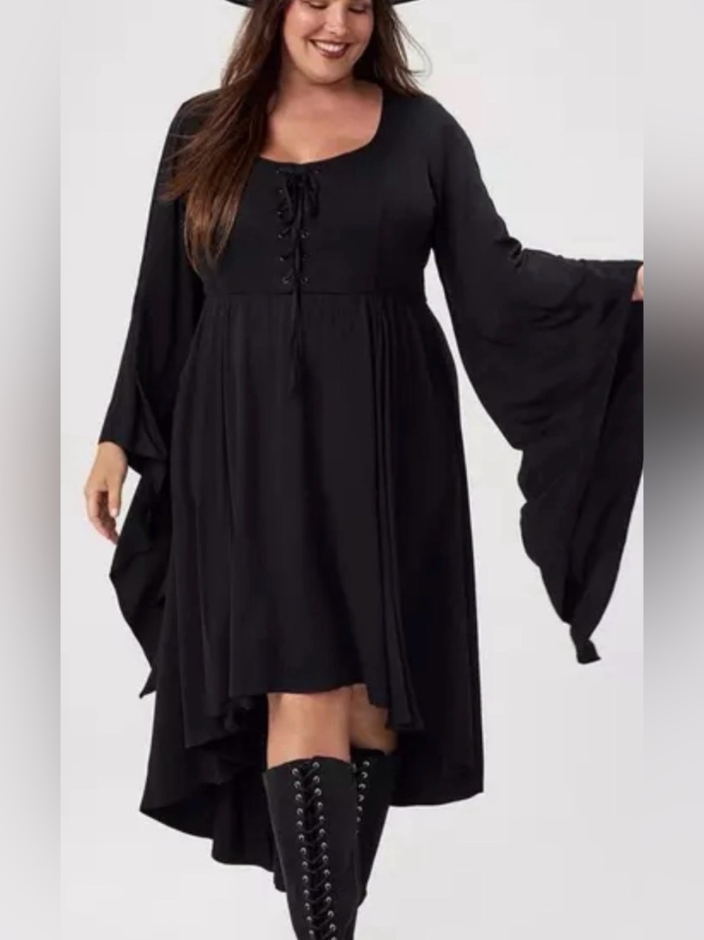 NWT Torrid bell sleeves hi low lace up witch cosplay Halloween dress 1X